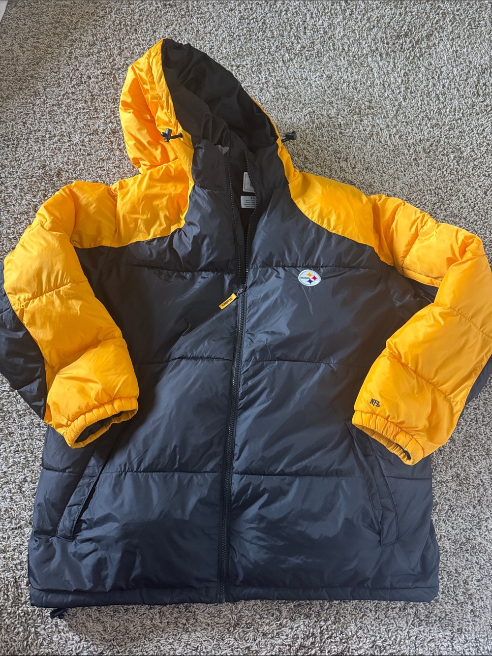 NFL Pittsburgh Steeler's Black and Gold Puffer Jacket with Hood